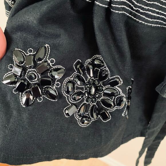 Vintage JM Collection Size 18W 100% Linen Blazer Jacket Black Rhinestone - Picture 5 of 9